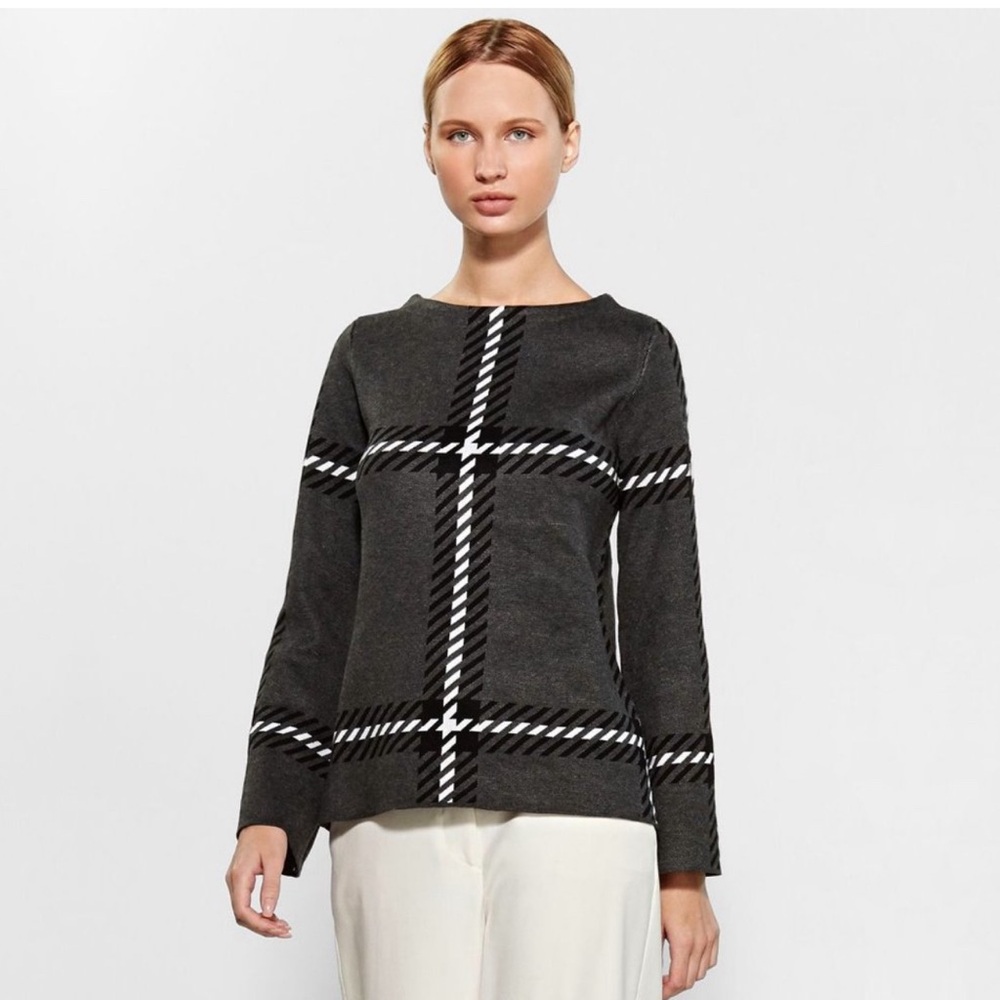 Premise Studio Gray Plaid Striped Sweater